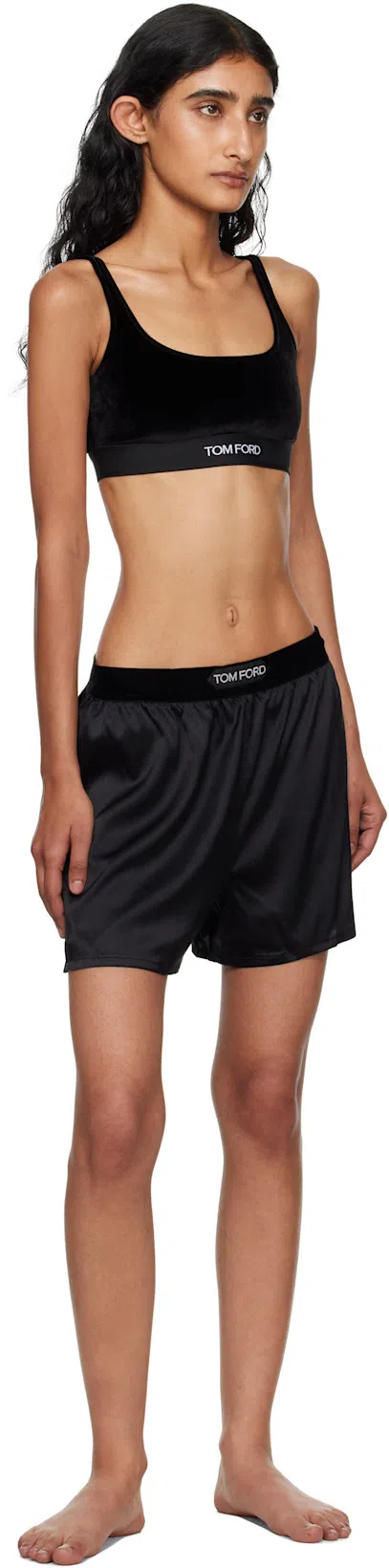 TOM FORD Hendrix Floral Stretch Silk Satin Pajama Shorts In Off White Black