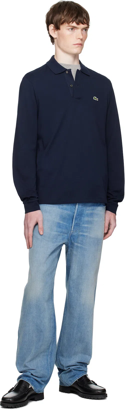 LACOSTE Regular Fit Ultra Dry Long Sleeved Golf Polo In Blue