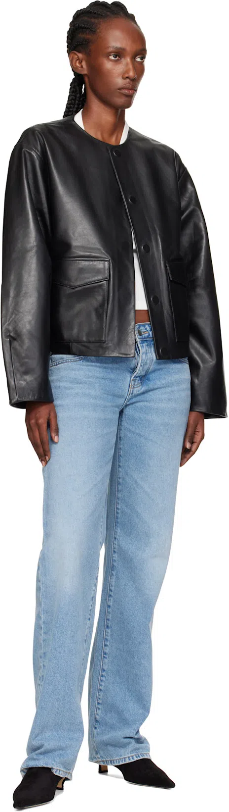 ST AGNI Utility Cocoon Leather Jacket In Black