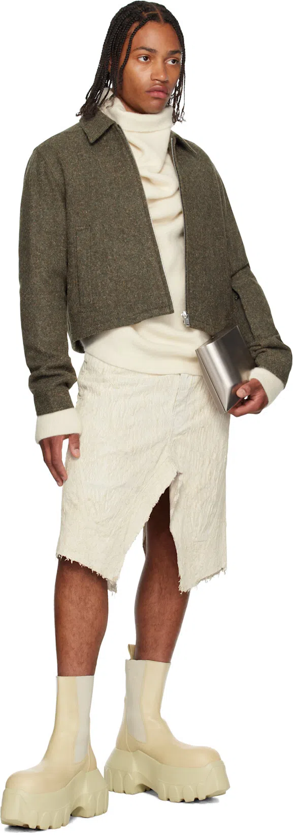 RICK OWENS Beige Hollywood Beatle Mega Tractor Chelsea Boots In 81 Parchment