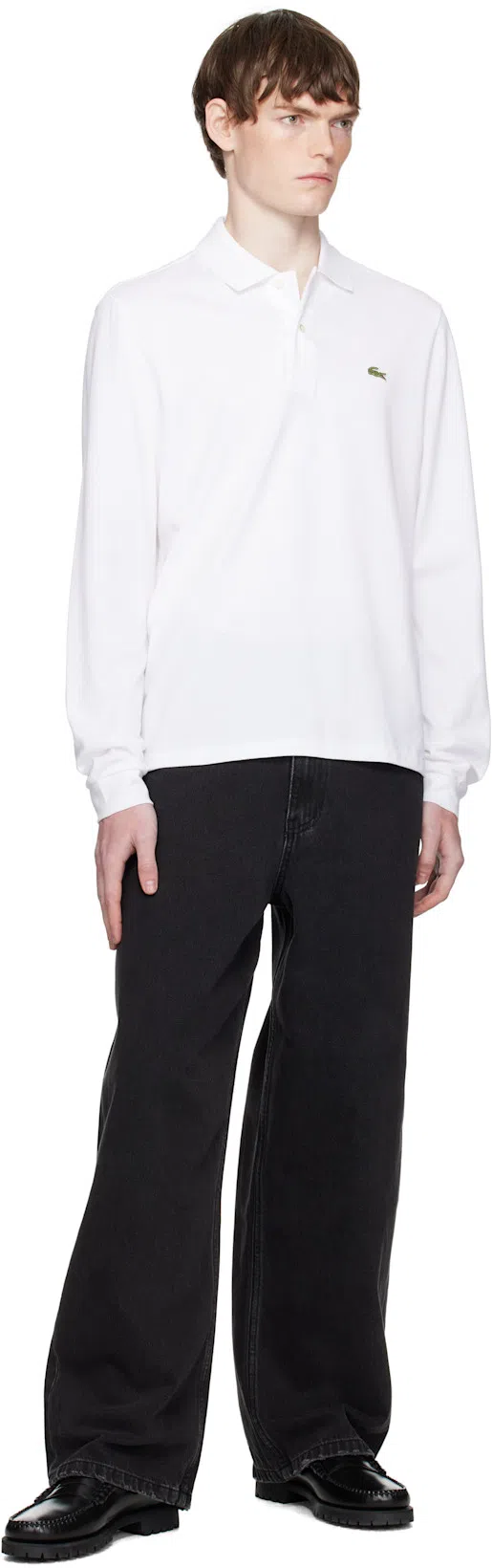 LACOSTE Loose Fit Pique Polo Shirt In White