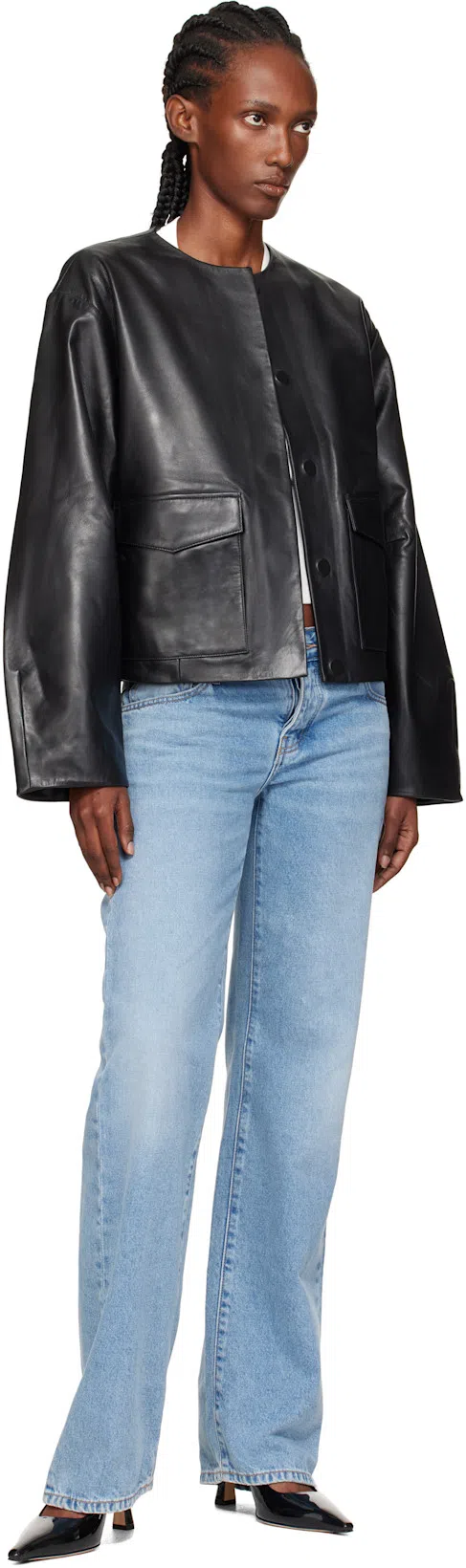 ST AGNI Utility Cocoon Leather Jacket In Black