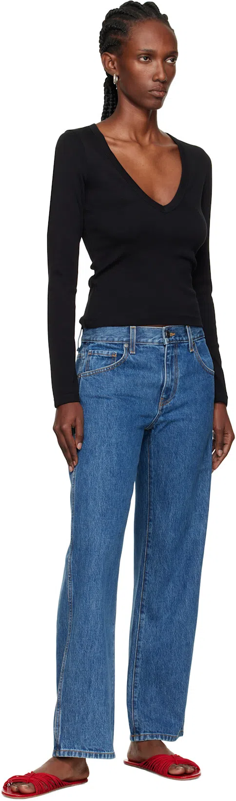 KHAITE Abigail High Rise Straight Jeans In Blue