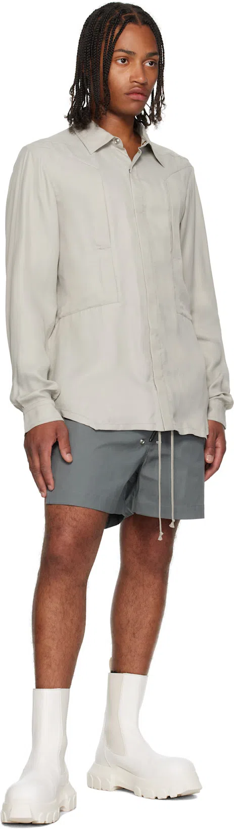 RICK OWENS Beatle Bozo Tractor Genuine Calf Hair Chelsea Boot In White