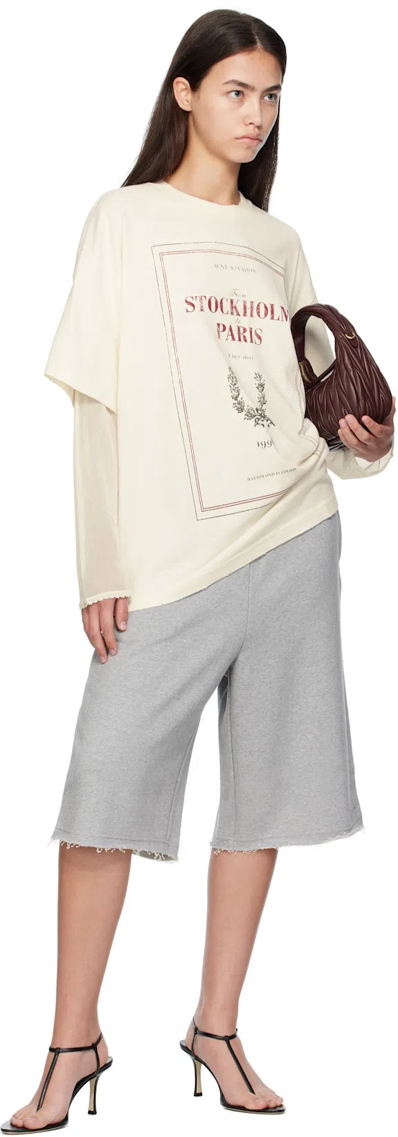 ACNE STUDIOS Graphic Print Long-sleeved Layered T-shirt In Neutral