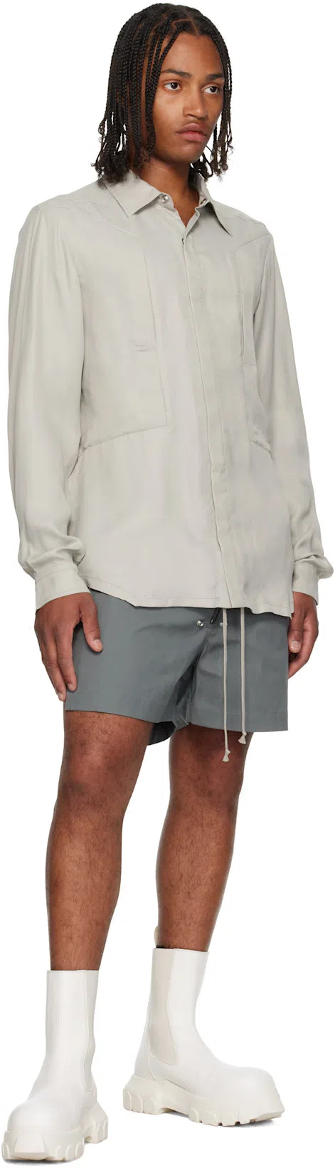 RICK OWENS Beatle Bozo Tractor Genuine Calf Hair Chelsea Boot In White