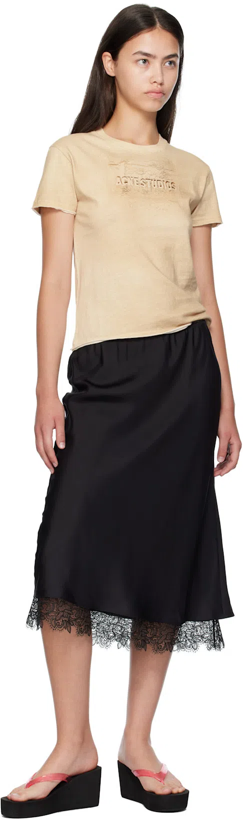 ACNE STUDIOS Womens Sand Beige Logo Short-sleeve Cotton-jersey T-shirt Xs In Neutral