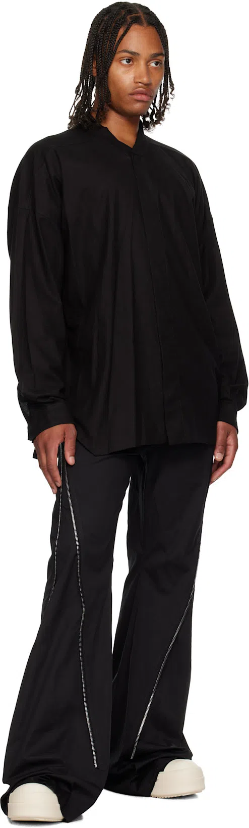 RICK OWENS High-top Leather Sneakers With Rubber Toe Cap In Black