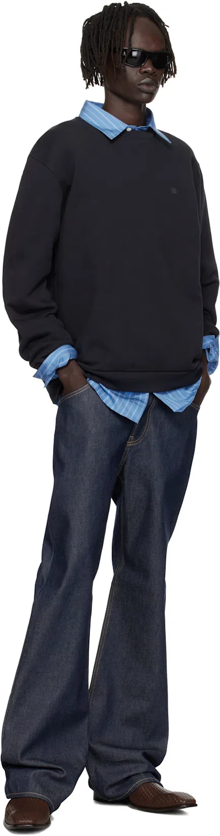 ACNE STUDIOS Striped Long Sleeve Button Up Shirt In Blue