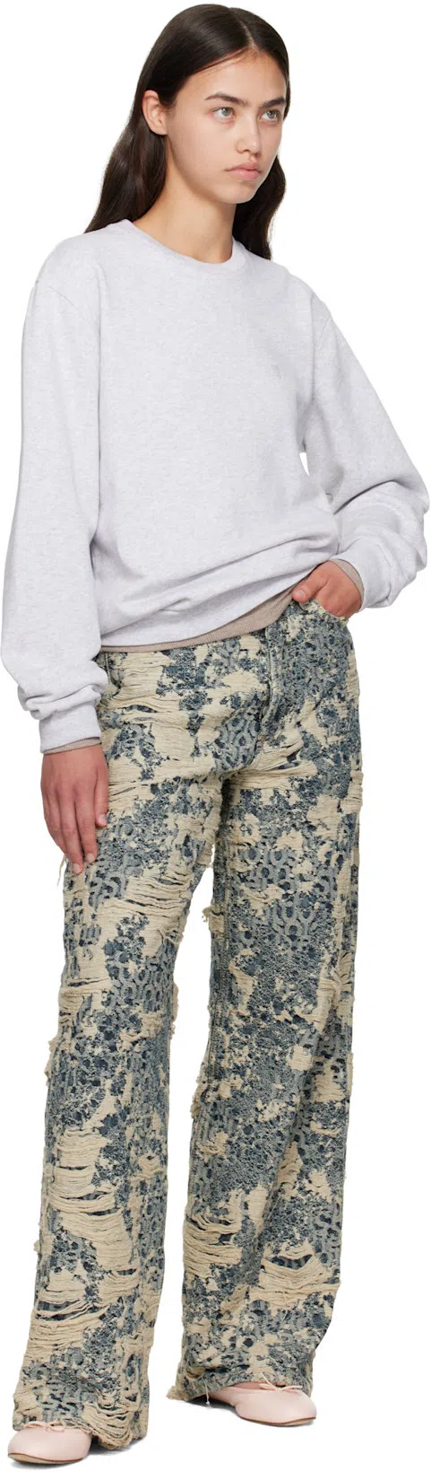 ACNE STUDIOS 1981 Distressed Mid-rise Wide-leg Organic Jeans In Multi