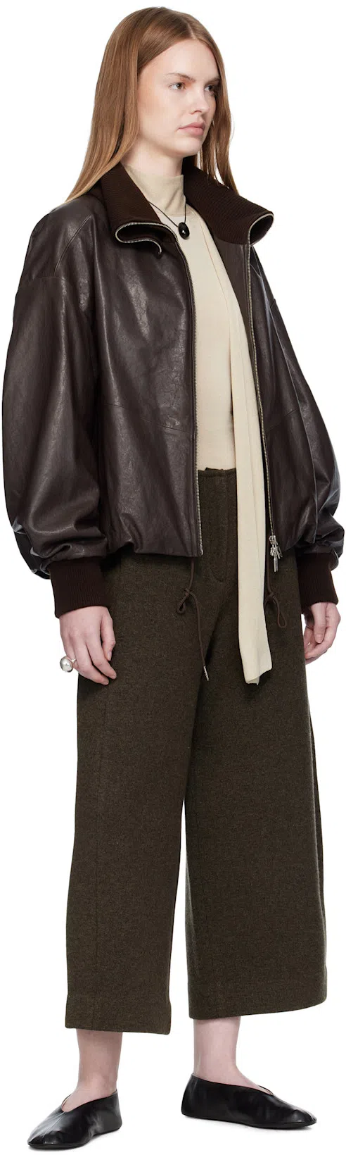 THE ROW Stella Nappa Leather Ballerinas In Black