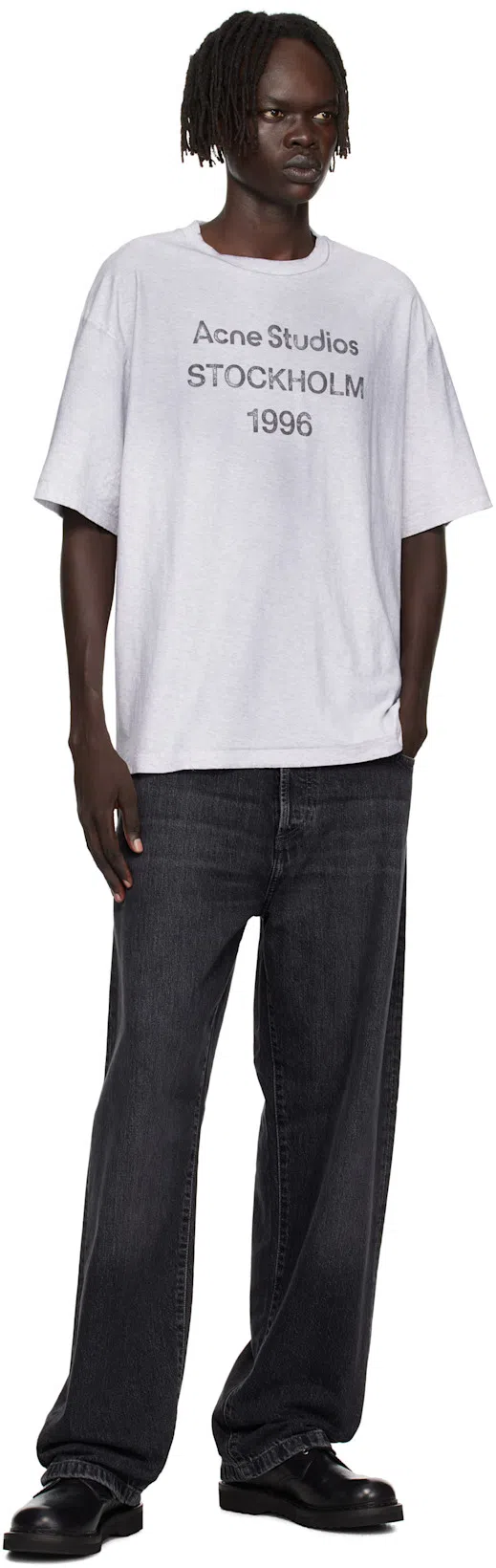 ACNE STUDIOS Exford Distressed Logo-print Organic Cotton-jersey T-shirt In Gray