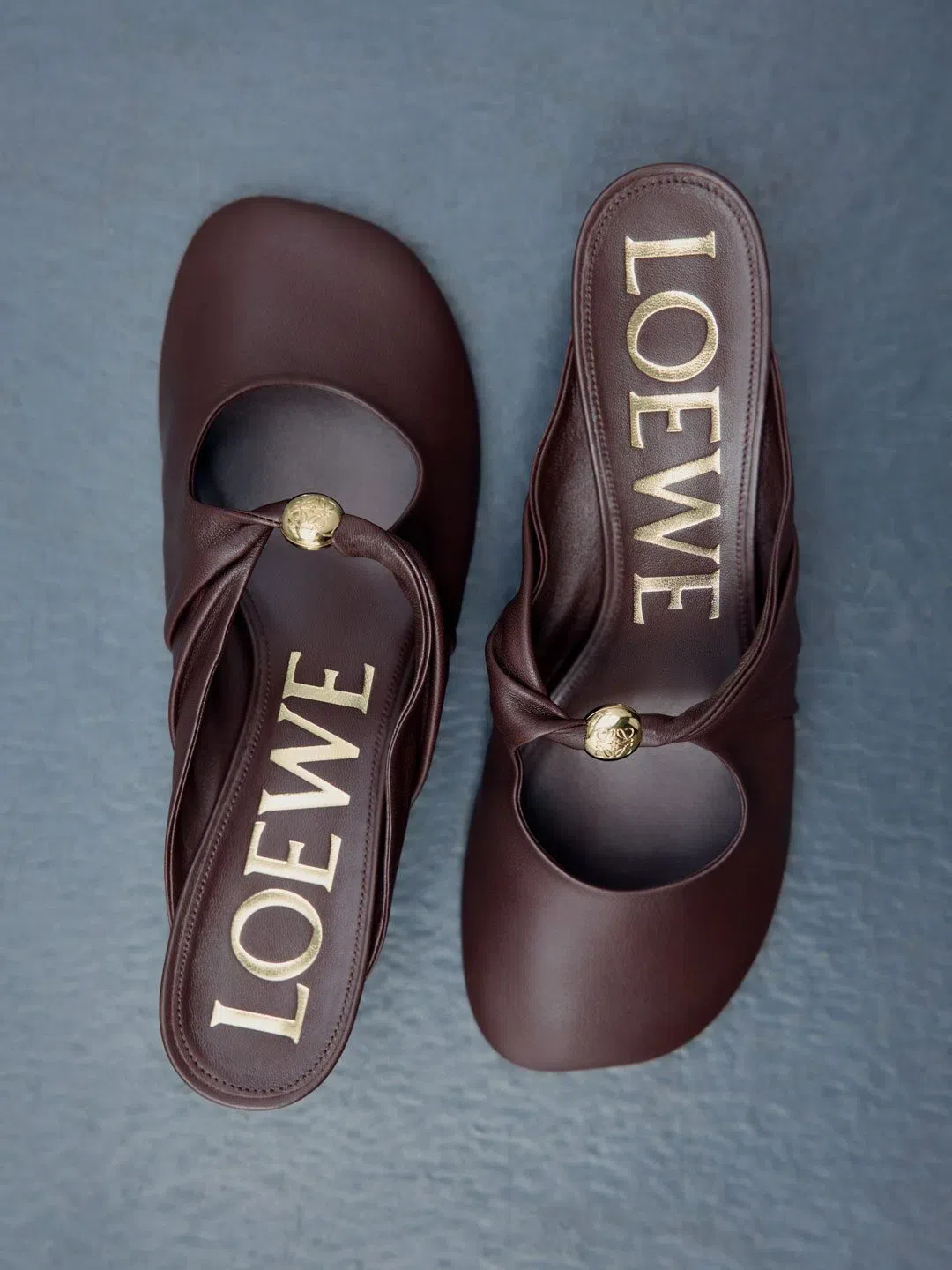 LOEWE Burgundy Nappa Leather Pebble Ballerinas