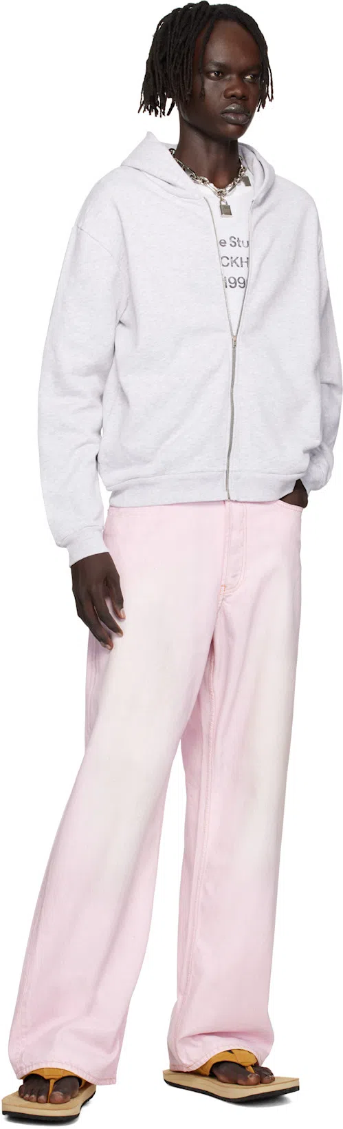 ACNE STUDIOS 1981m Wide-leg Distressed Jeans In Pale Pink