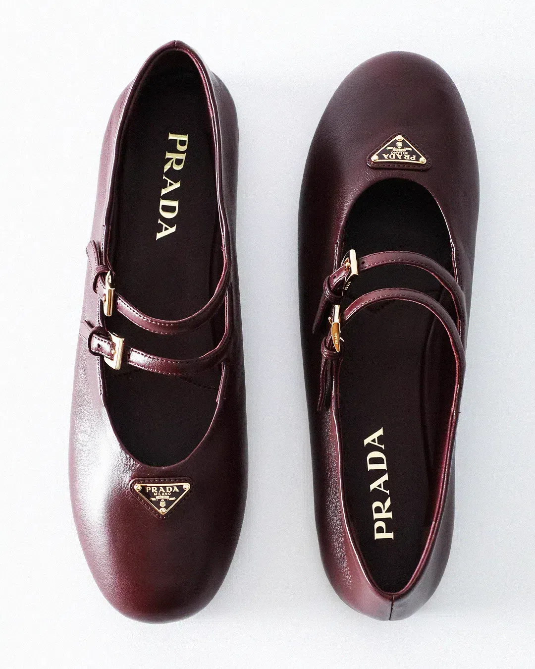 PRADA Suede Ballerinas With Flat Sole And Round Toe In Burgundy