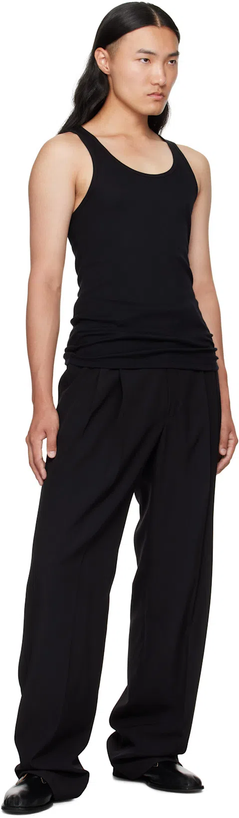 DRIES VAN NOTEN Wide Wool Blend Gabardine Pants In Navy