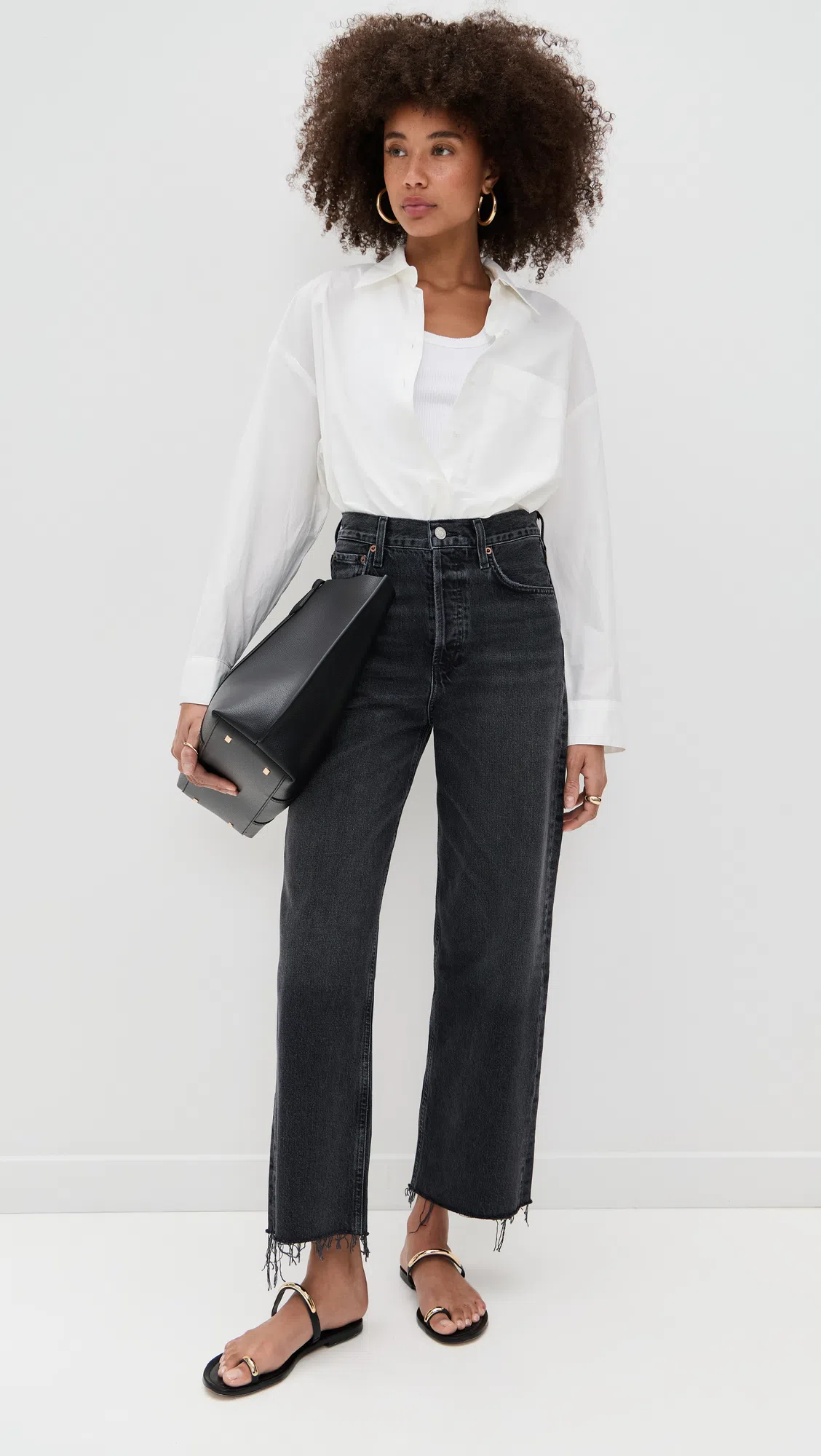 AGOLDE Ren High Rise Wide Leg Jeans In Arcane In Black
