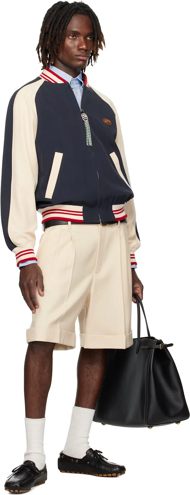 VALENTINO Wool And Cotton Bomber Jacket With Vlogo And Chat De La Maison Patch In Blue