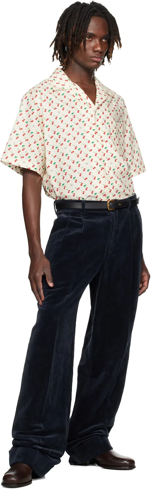 VALENTINO Cherryfic Camp Collar Cotton Shirt In Neutral