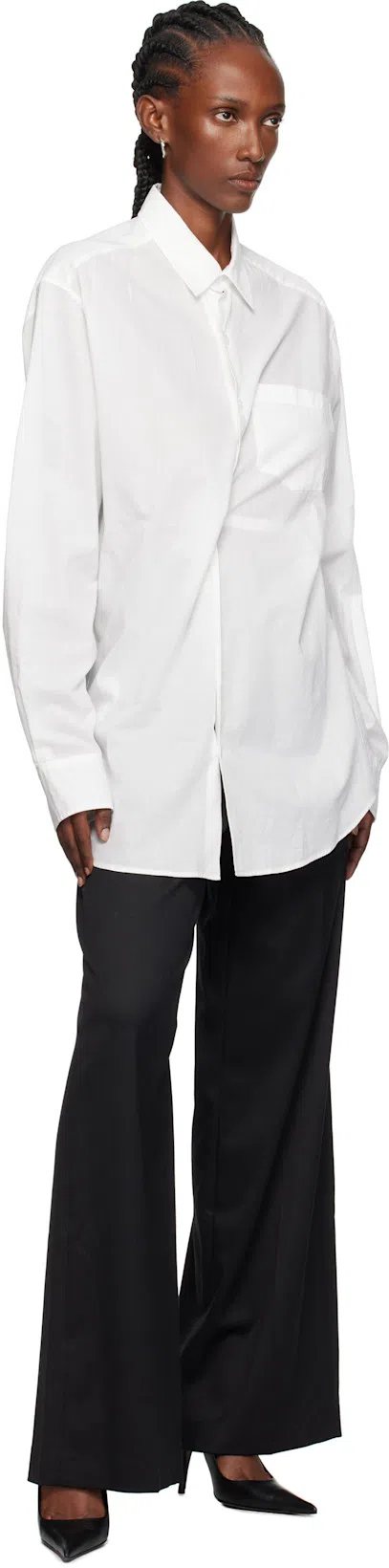 ANN DEMEULEMEESTER Elisabeth Long High Comfort Pocket Shirt In White