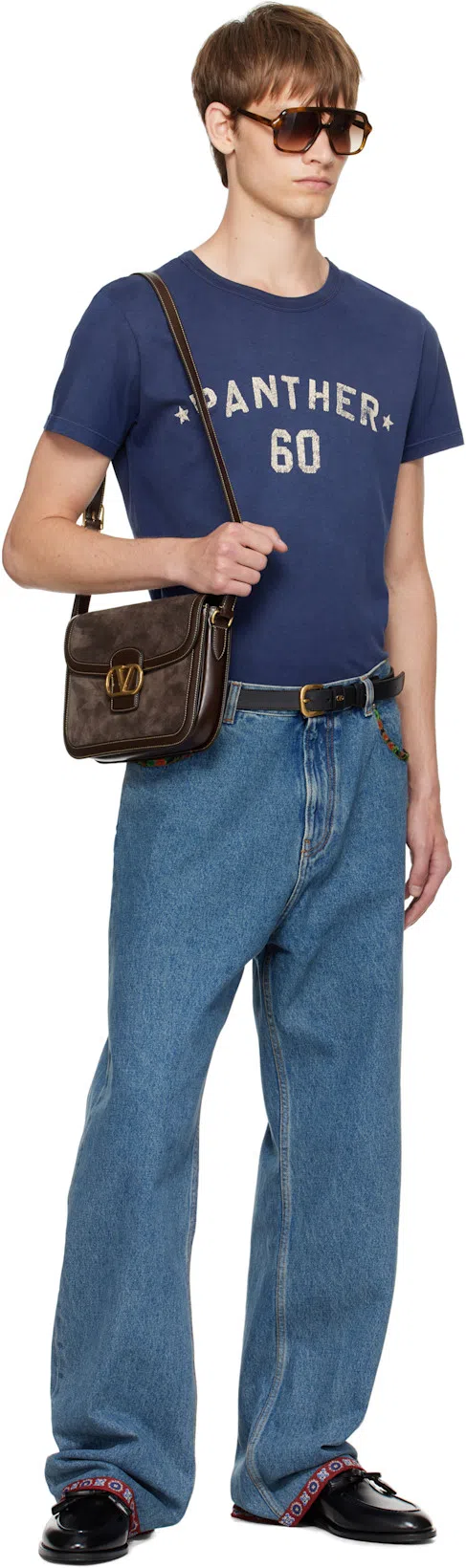 VALENTINO Panther Graphic Print Crew Neck T-shirt In Blue