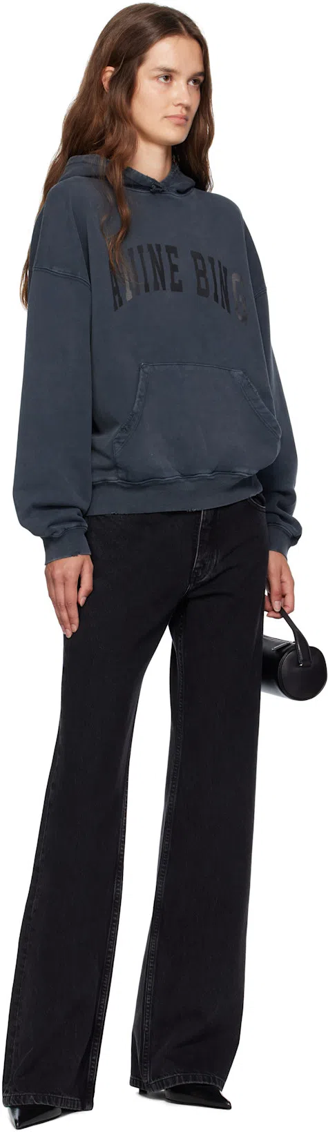 ANINE BING Oversized Grey Sweatshirt With Bold Branding And Relaxed Fit In Black