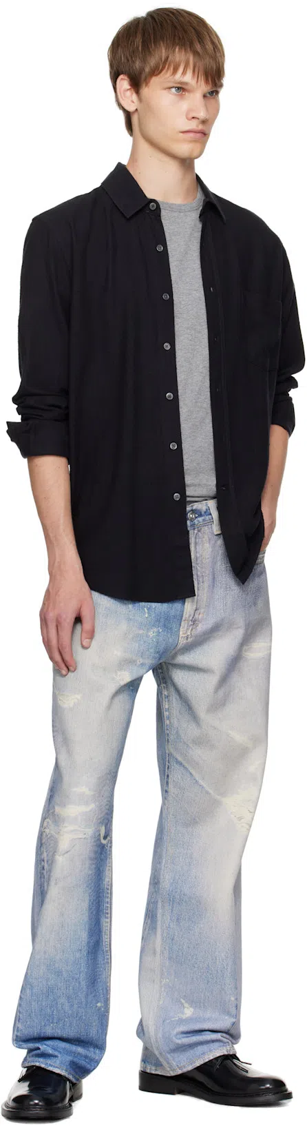 OUR LEGACY Mens Digital Denim Print Third Cut Faded-wash Denim Jeans In Blue