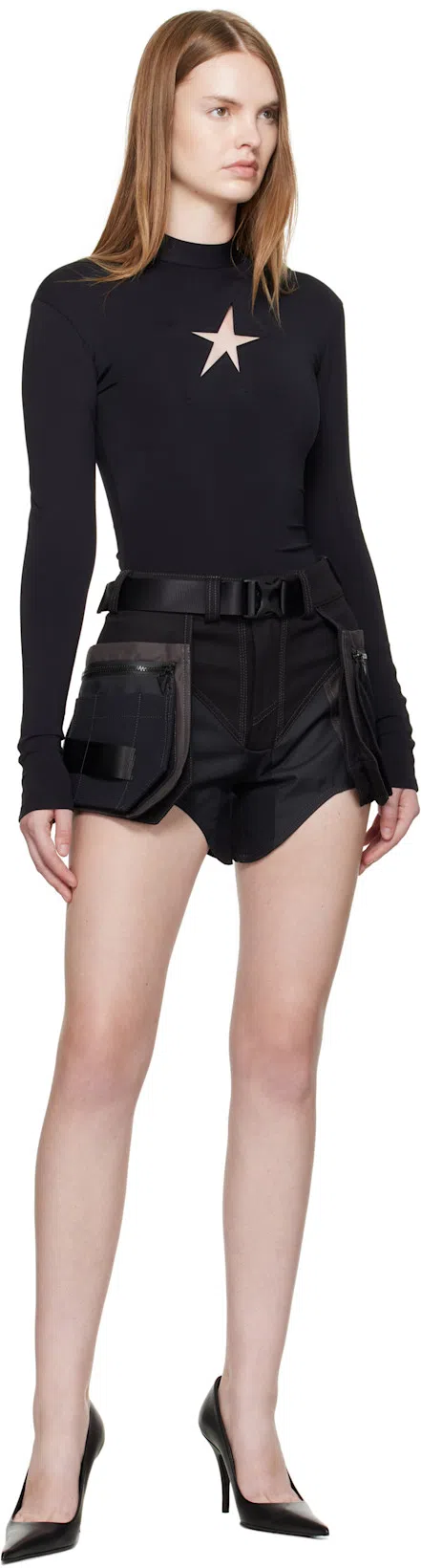 MUGLER High-neck Long-sleeve T-shirt In Black