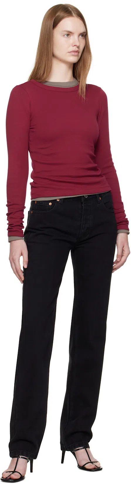 KHAITE Black Leather Loop Sandals