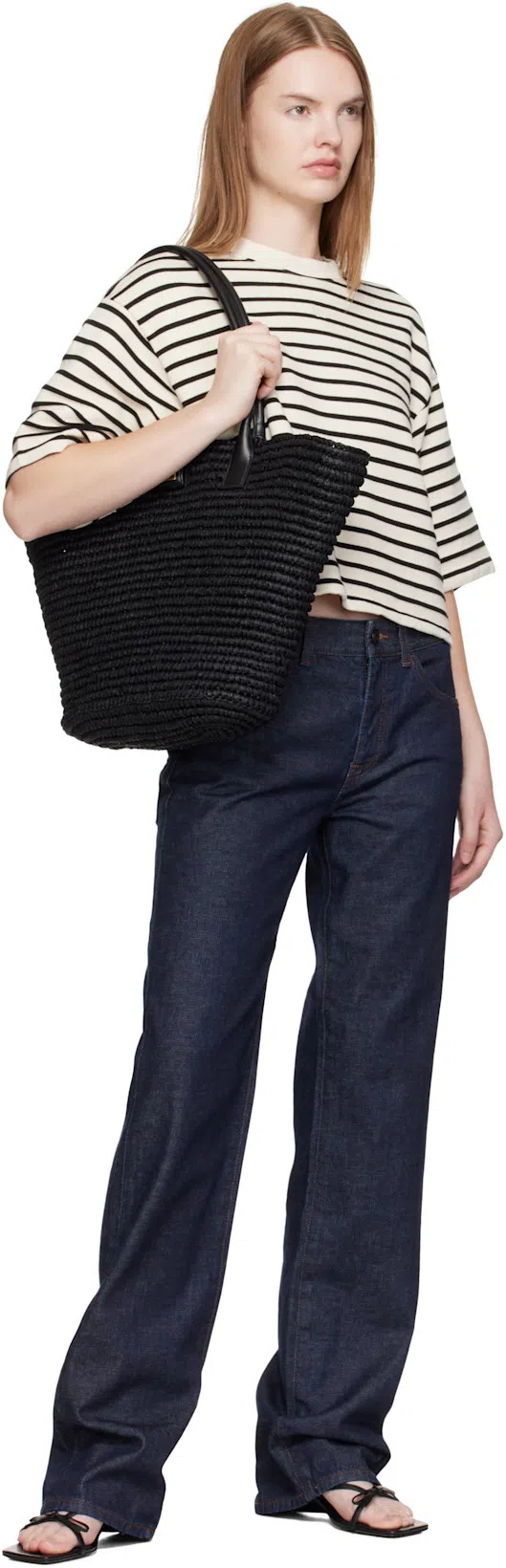 ANINE BING Womens Blk Stripe French Terry Myers Cropped Cotton-blend T-shirt Xs In Neutral