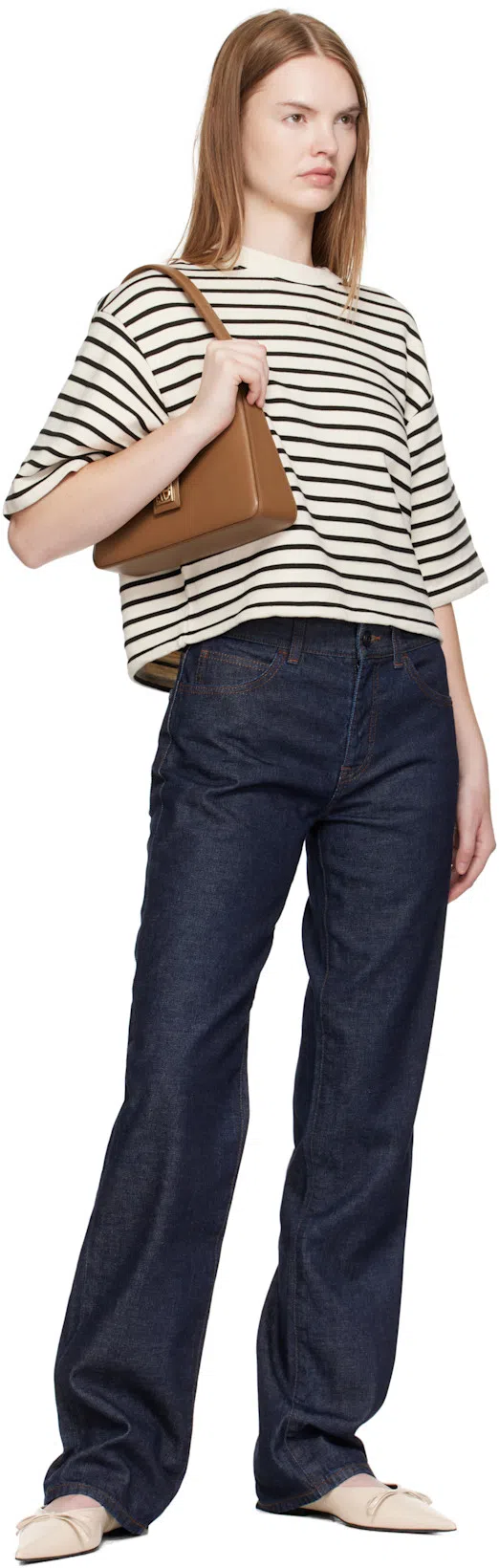 ANINE BING Womens Blk Stripe French Terry Myers Cropped Cotton-blend T-shirt Xs In Neutral