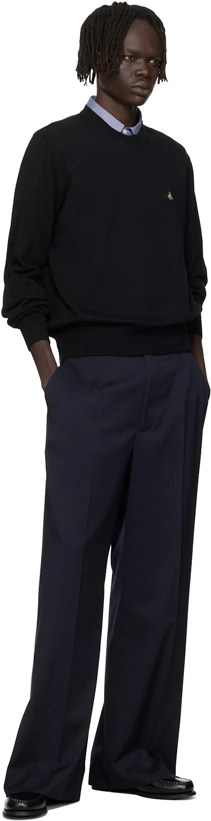 VIVIENNE WESTWOOD Crewneck Sweater With Embroidered Emblem And Ribbed Details In Black