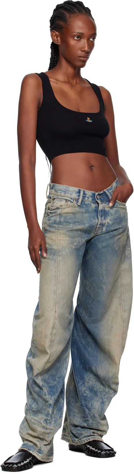 ACNE STUDIOS Womens Mid Blue Barrel-leg Goldmine Denim Jeans In Multi