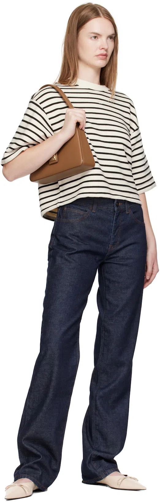 ANINE BING Womens Blk Stripe French Terry Myers Cropped Cotton-blend T-shirt Xs In Neutral