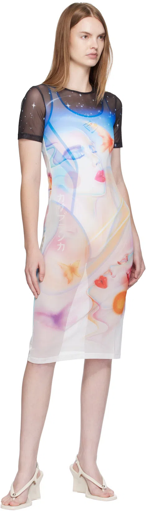 CASABLANCA Multicolor Printed Mesh Midi Dress In Black