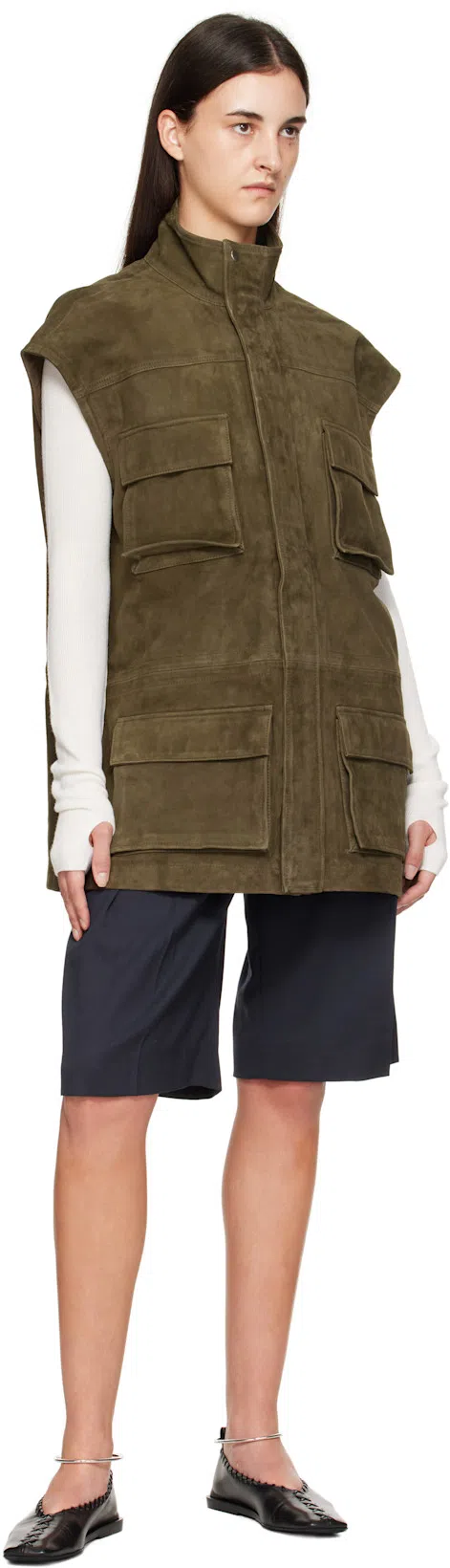 JIL SANDER Leather Sandals Flat Sole Pointed Toe In Black