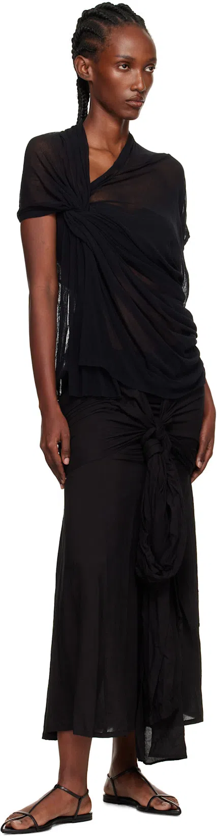 JIL SANDER Leather Sandals Flat Sole Pointed Toe In Black