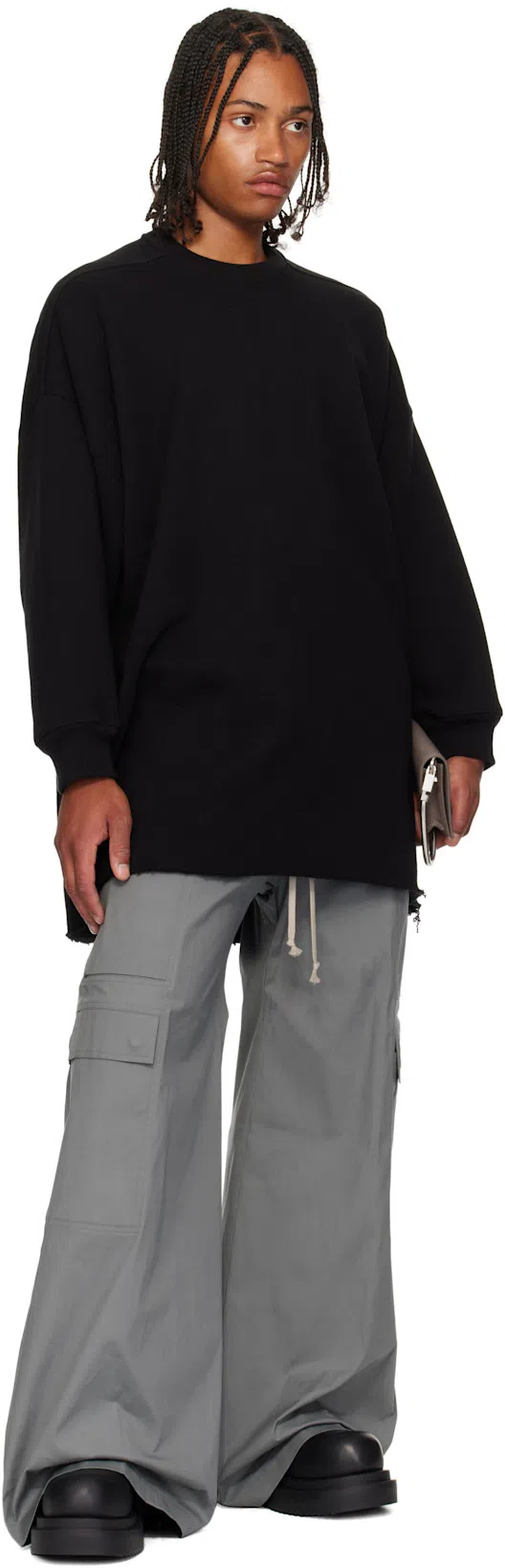 RICK OWENS Black Hollywood Megalace Mega Tractor Boots In 09 Black