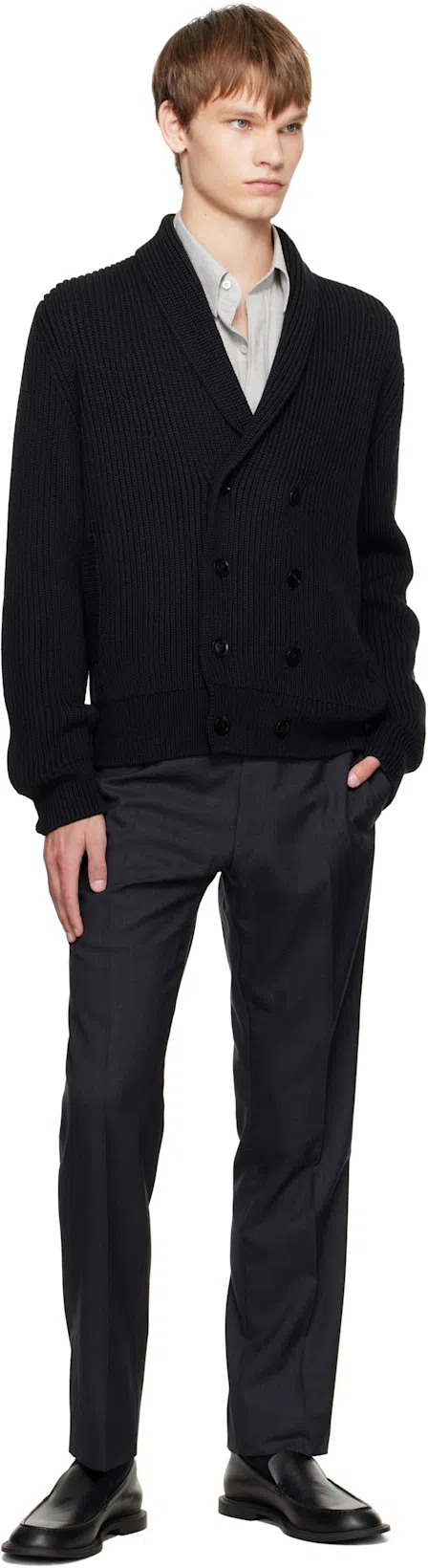 TOM FORD Gray Super Plain Weave Shelton Trousers In Dark Grey