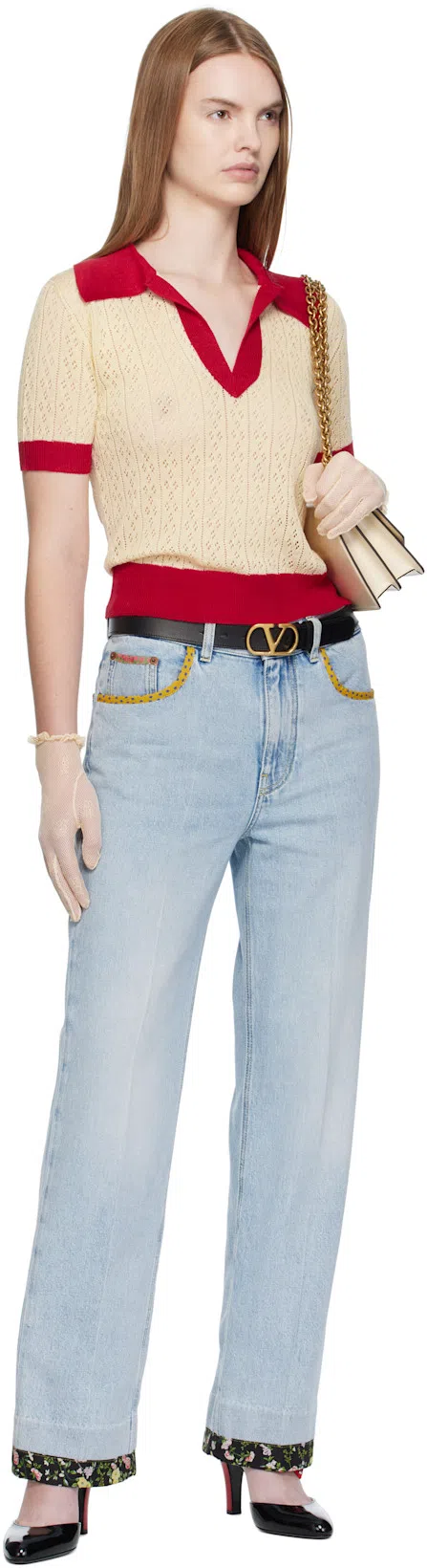 VALENTINO GARAVANI Black And Red Foliefoliage Décolleté