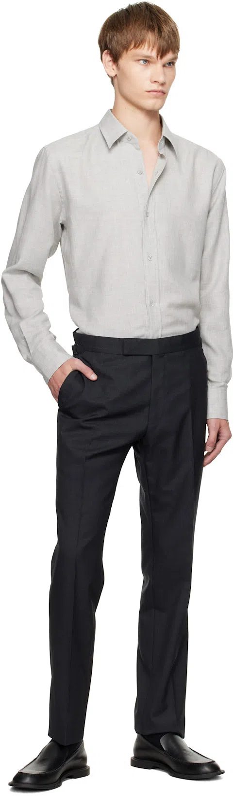 TOM FORD Gray Super Plain Weave Shelton Trousers In Dark Grey