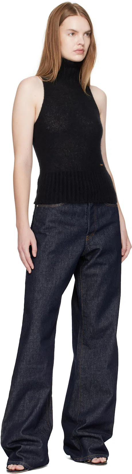 TOM FORD Lock Hardware Leather Open Toe Sandals In Black