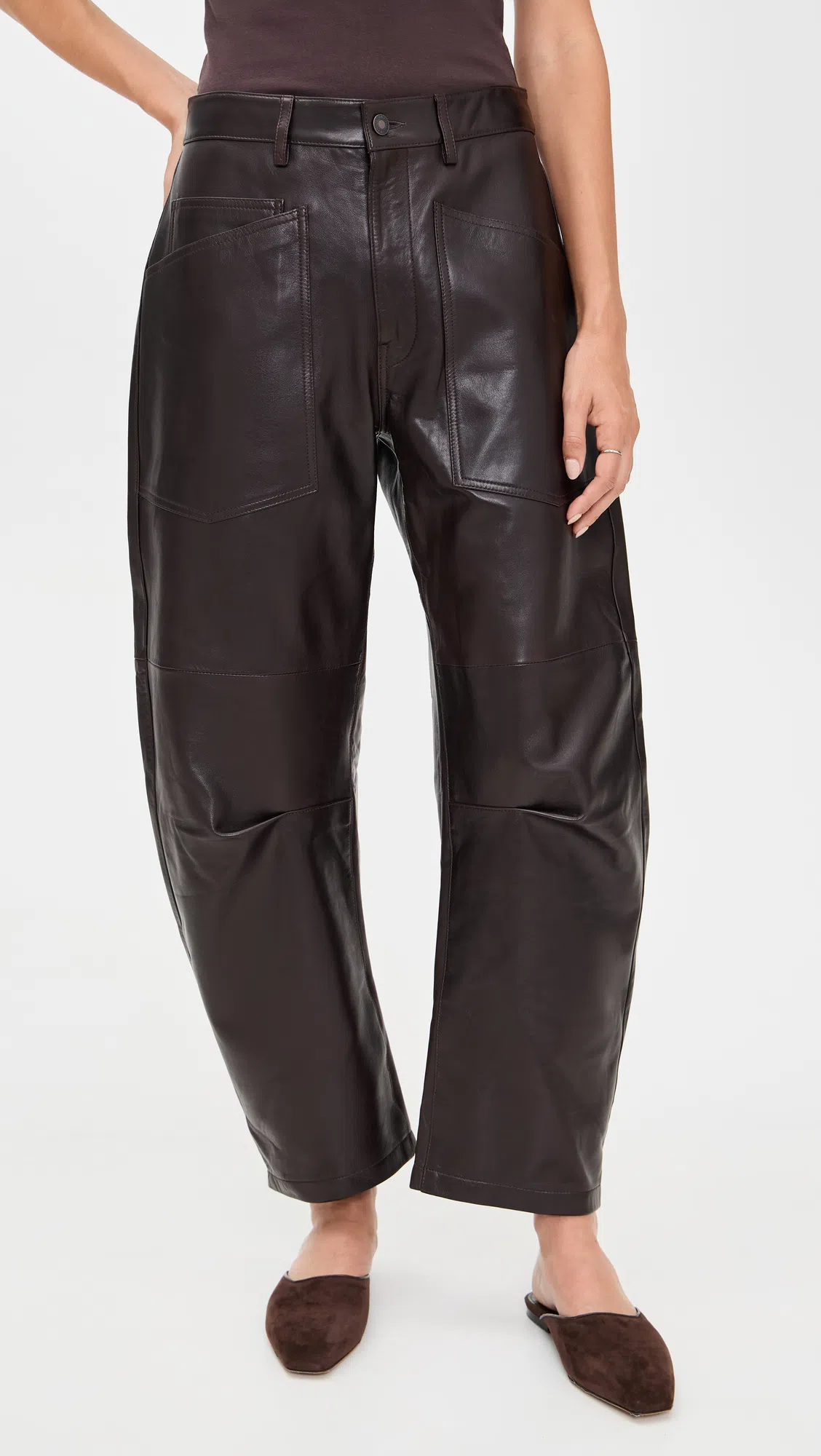 NILI LOTAN Mid-rise Barrel Leg Lammleder-hose Shon Leather In Brown
