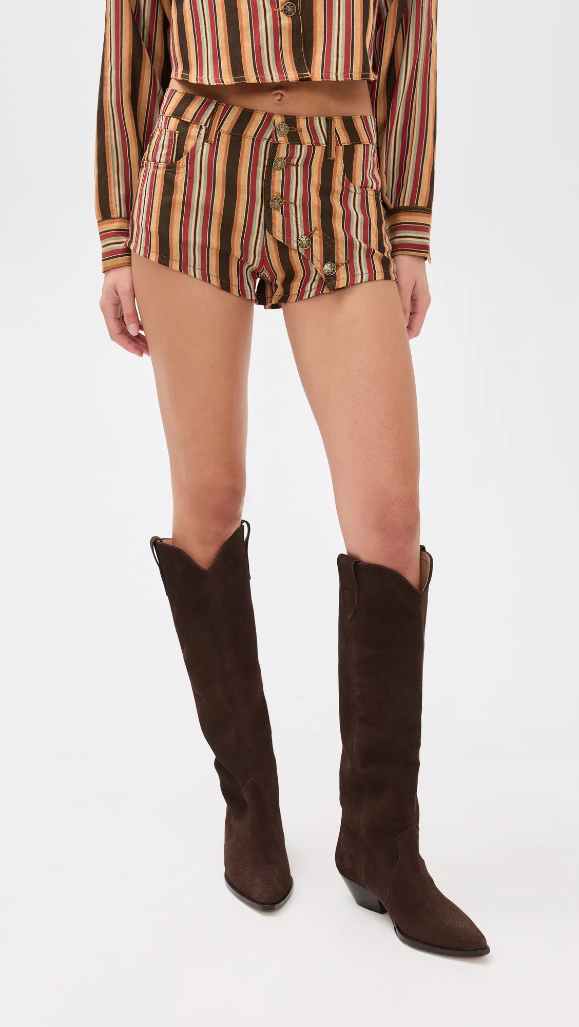 ISABEL MARANT Denver Leather Knee High Western Boots In Brown