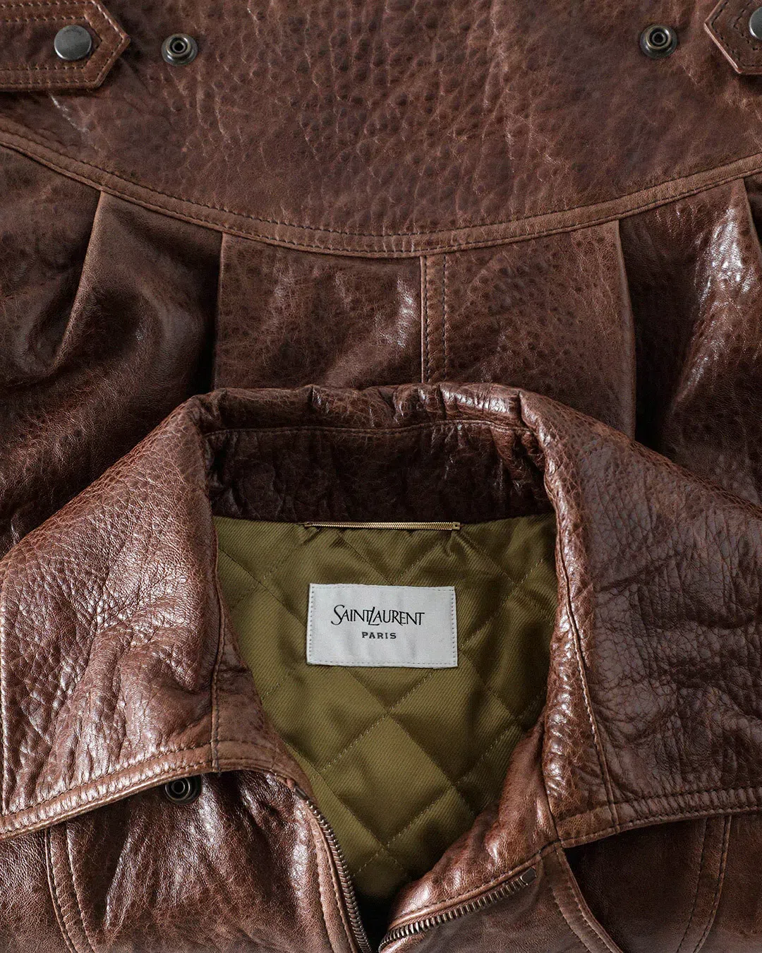 SAINT LAURENT Collared Bomber Jacket Featuring Front Pockets In Brown