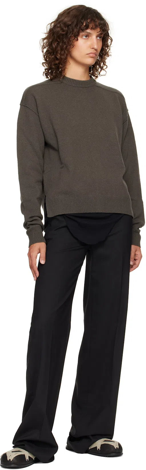 RICK OWENS Megalace Mule Granola Black Leather Sandals