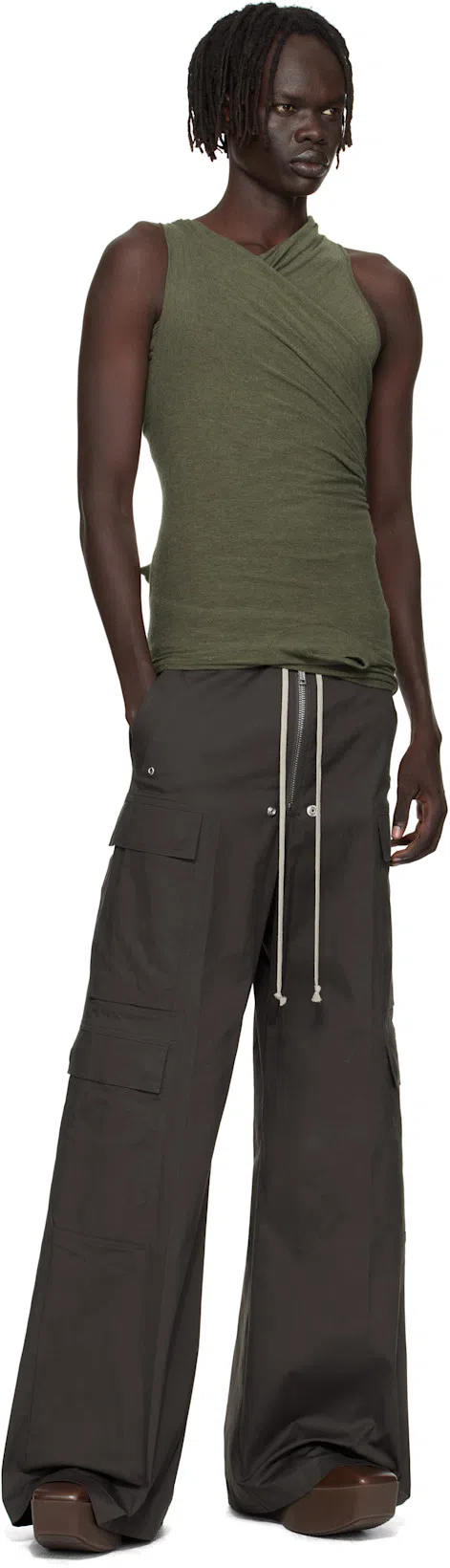 RICK OWENS Brown Hollywoode Sliver Platform Beatles Chelsea Boots In 14 Mahogany