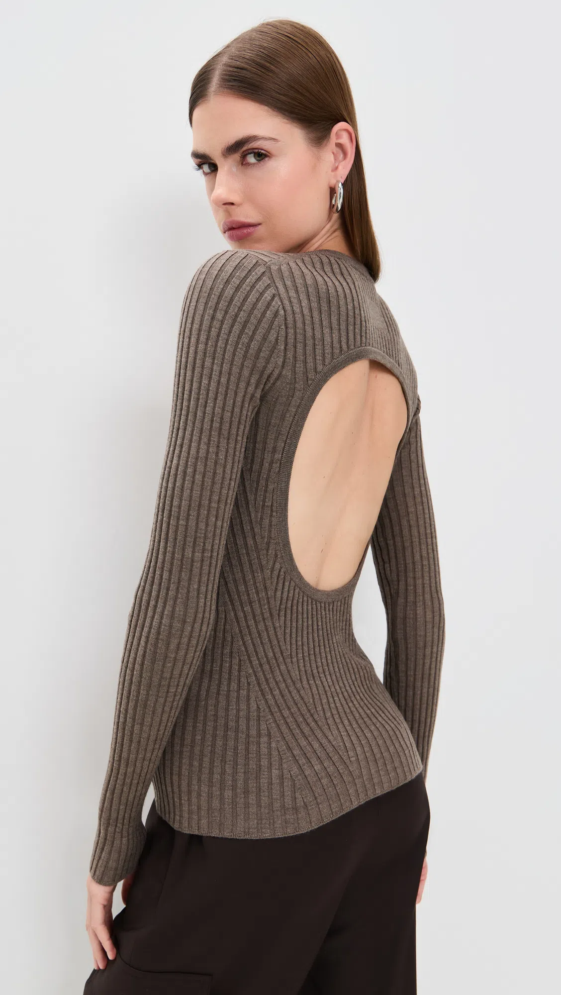HELMUT LANG Open-back Ribbed Top In Brown