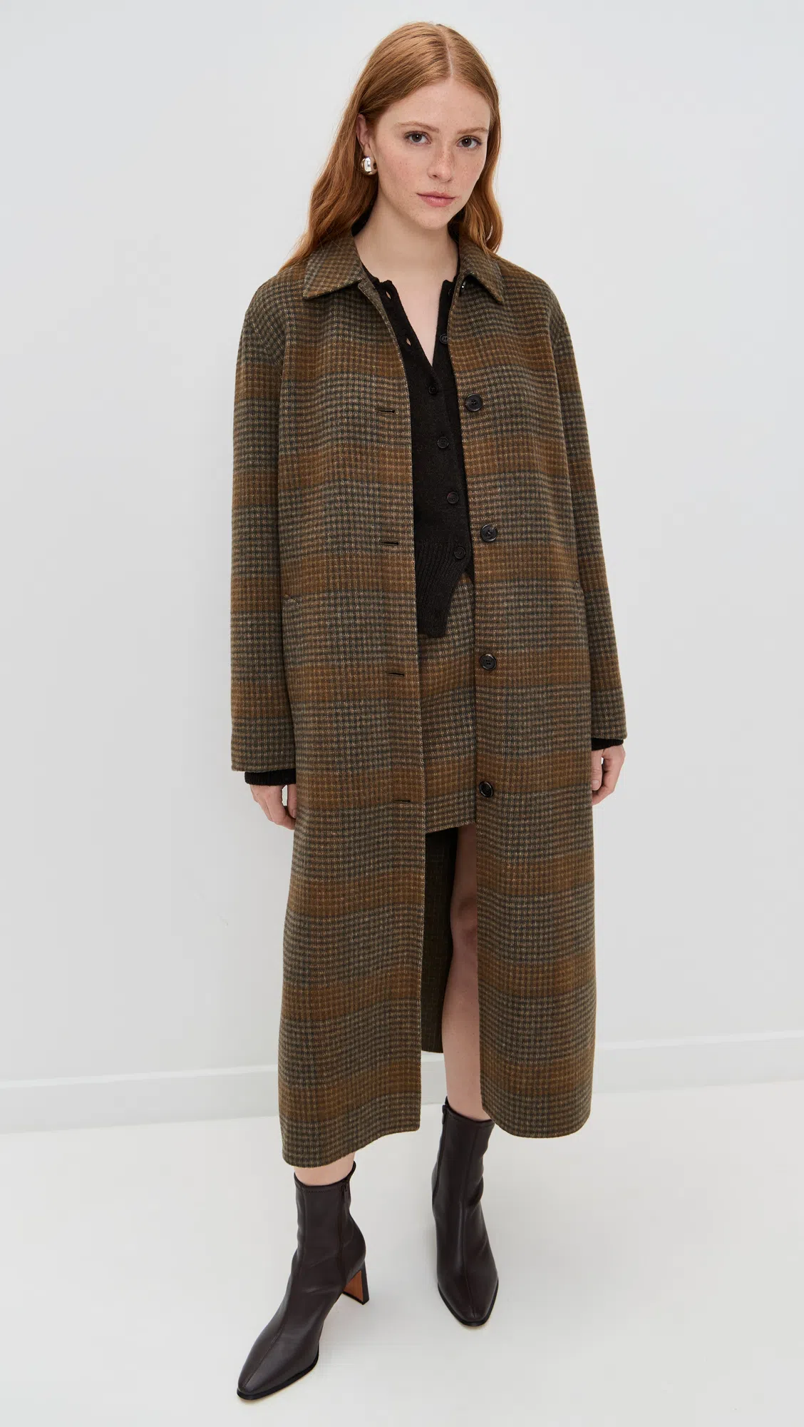 THEORY A-line Mini Skirt In Plaid Wool-cashmere In Brown