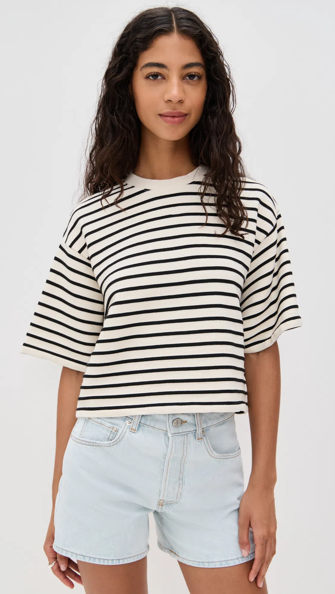 ANINE BING Womens Blk Stripe French Terry Myers Cropped Cotton-blend T-shirt Xs In Neutral